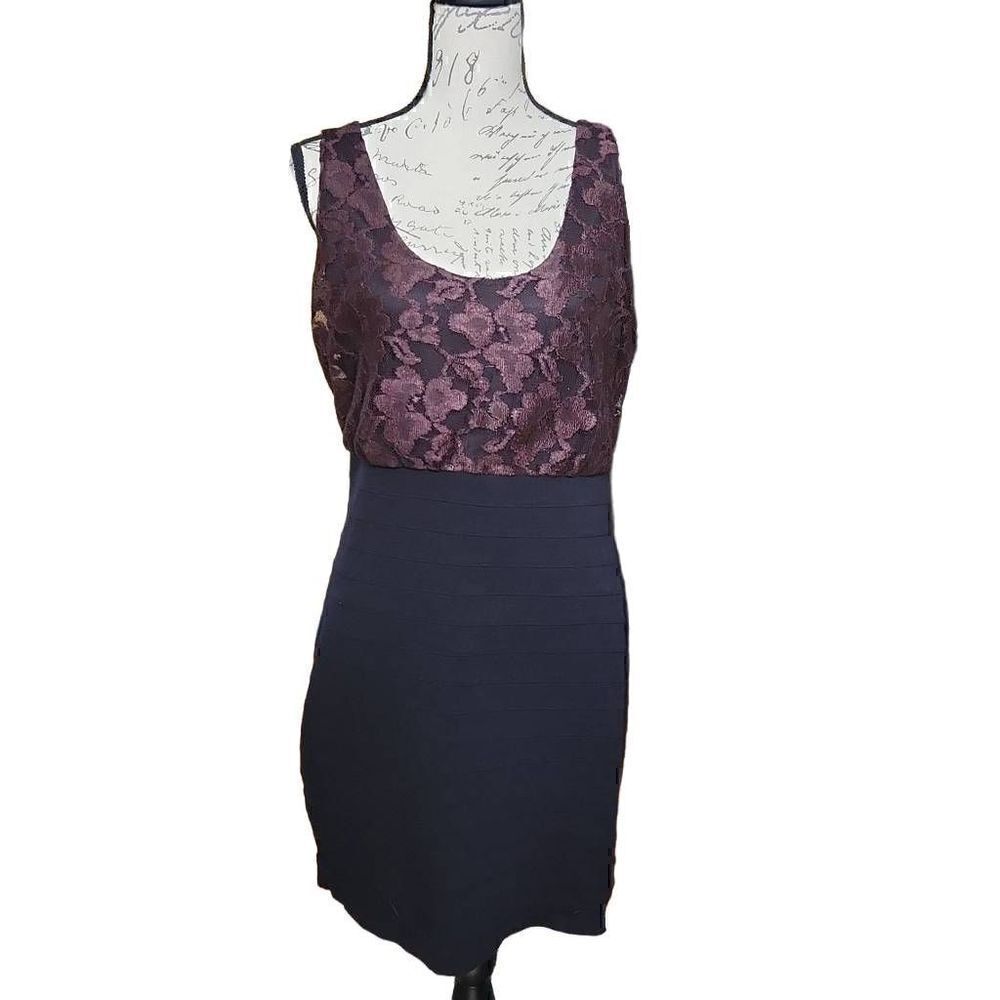 Express Ladies Sign Large Brown Lace Black Bandage Skirt Scoopneck Tank Dress